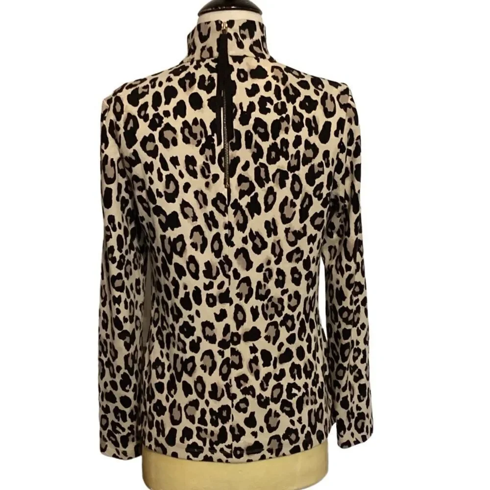 Kate Spade Leopard Cheetah Print Long Sleeve Mock Neck Top Size 4 Ponte